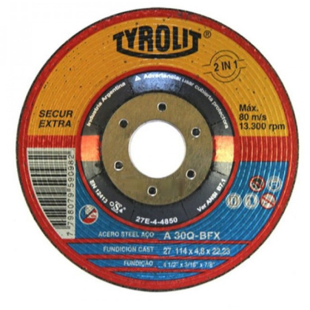 Disco de desbaste 114 x 4,8 x 22,23mm 2 en 1, Acero y Acero Inoxidable tyrolit