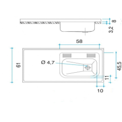 Mesada Johnson acero inoxidable 430, 140cm con pileta ZZ52 - Derecha - 2 orificios