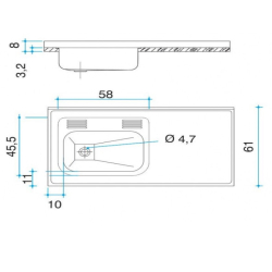 Mesada Johnson acero inoxidable 430, 120cm con pileta ZZ52 - Izquierda - Sin orificios