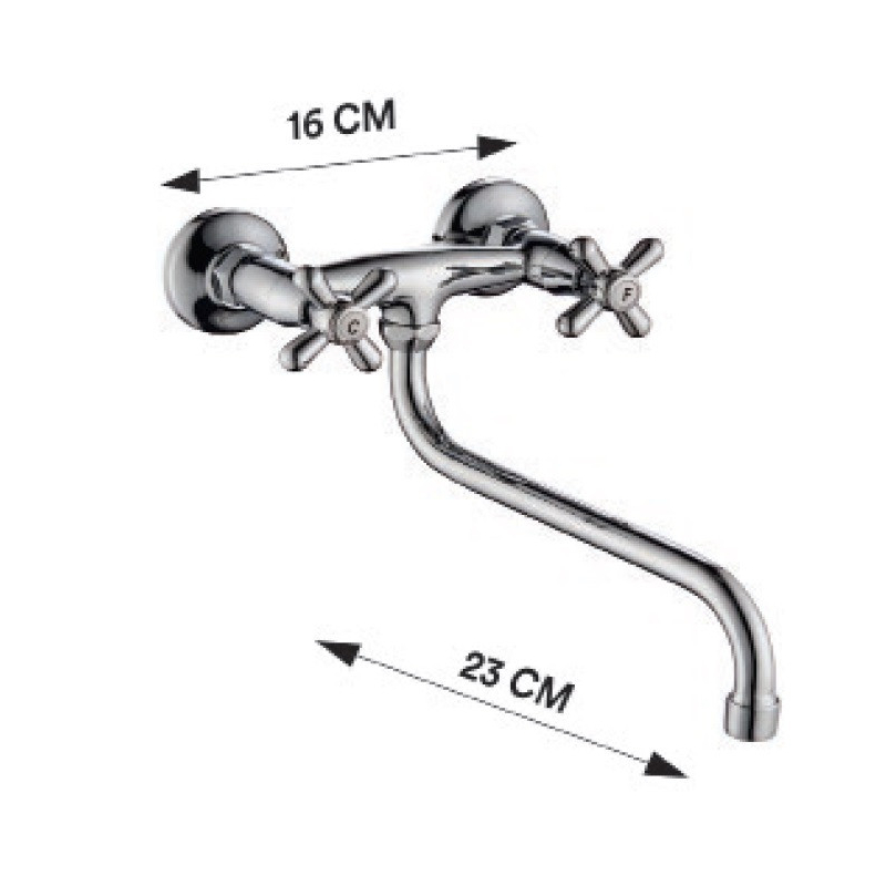 Canilla mezcladora pared pico móvil "S" largo 22 cm