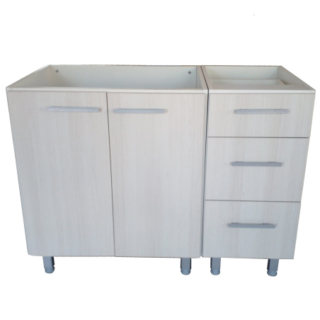 Bajo mesada Ártico - JC - 2 puertas, modular 3 cajones - 120 cm