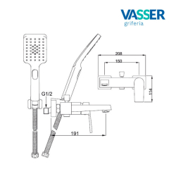 Grifería Vasser zafiro Monocomando Bañera exterior sin transferencia - Negra