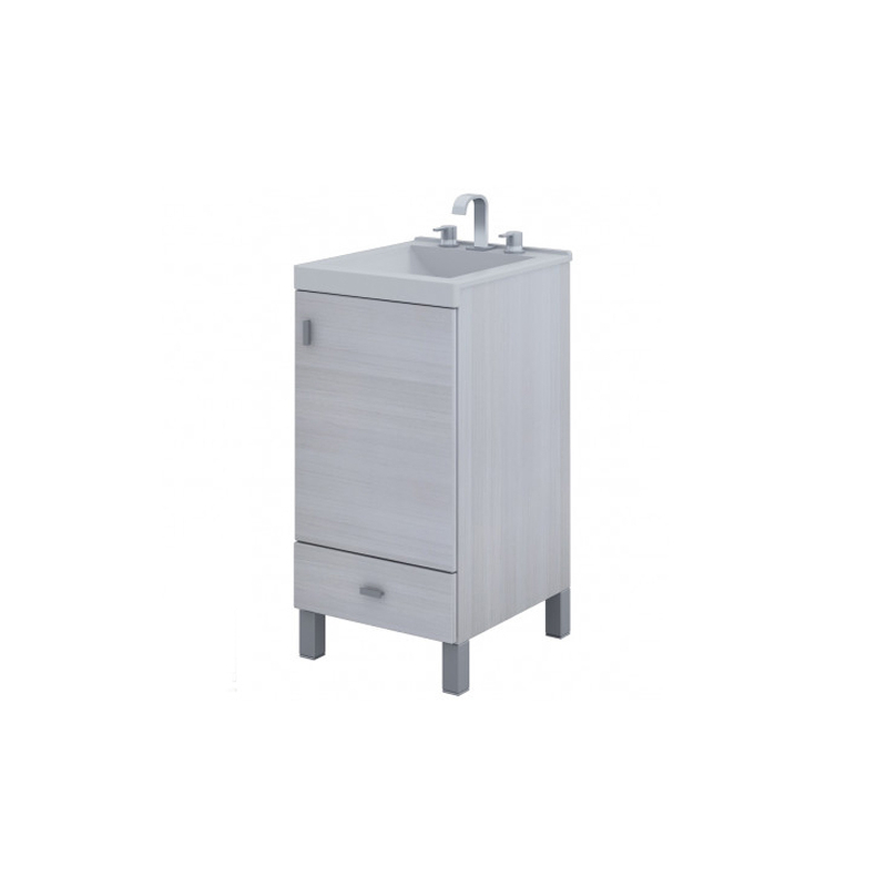 Vanitory Schneider Terra basic blanco Texturado 40cm - Bisagra derecha - Mesada Mármol sintético Silton - 3 Agujeros