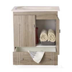 Vanitory JC - Baltico 50cm - 2 Puertas y cajón - Mesada Mármol sintético recta blanca - 1 orificio