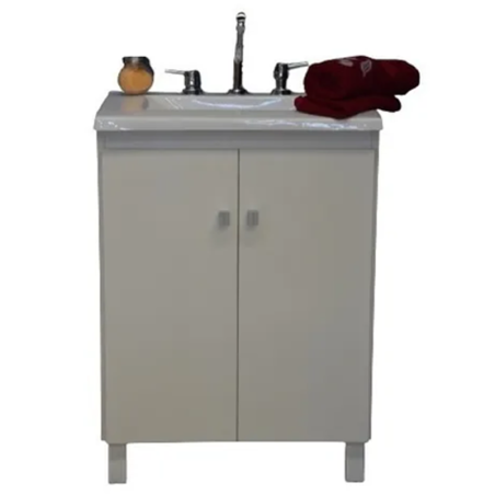 Vanitory Loft standard JC 60cm 2 puertas blanco - filo - Mesada Mármol sintético recta blanca - 3 orificios