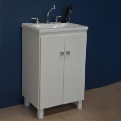 Vanitory Loft standard JC 60cm 2 puertas blanco - filo - Mesada Mármol sintético recta blanca - 3 orificios