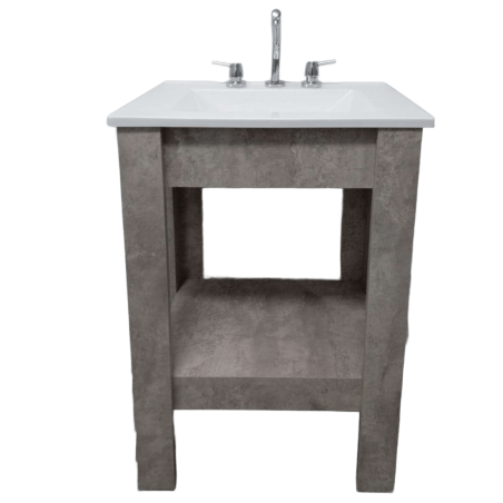 Vanitory New Country JC 50cm melamina concreto - Mesada Mármol sintético recta blanca - 1 orificio