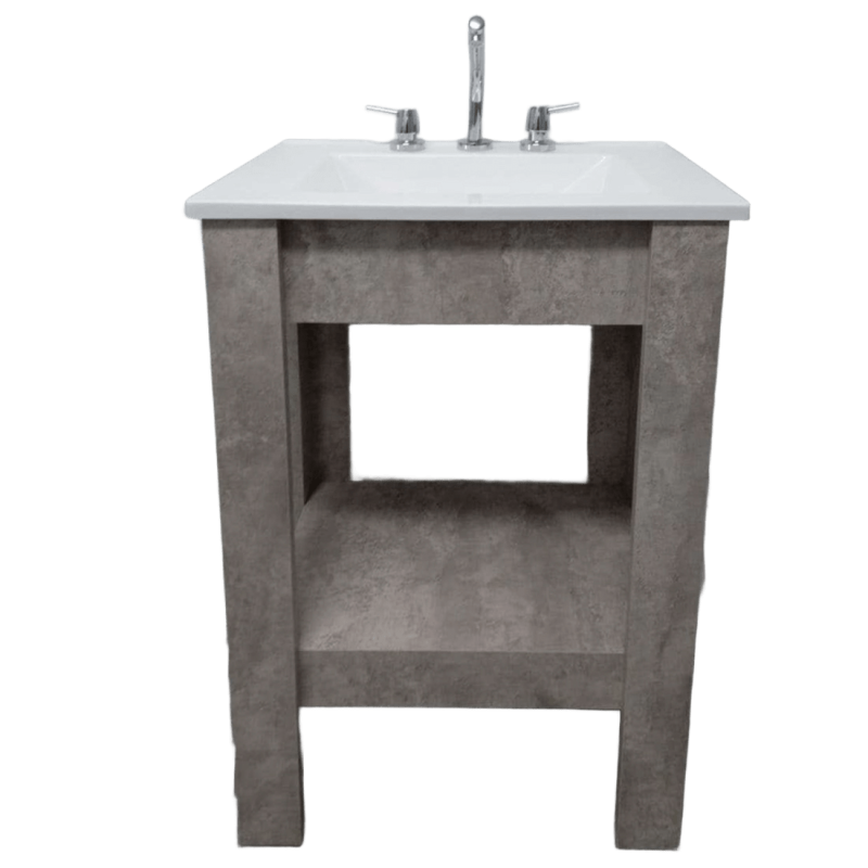 Vanitory New Country JC 50cm melamina concreto - Mesada Mármol sintético recta blanca - 3 orificios