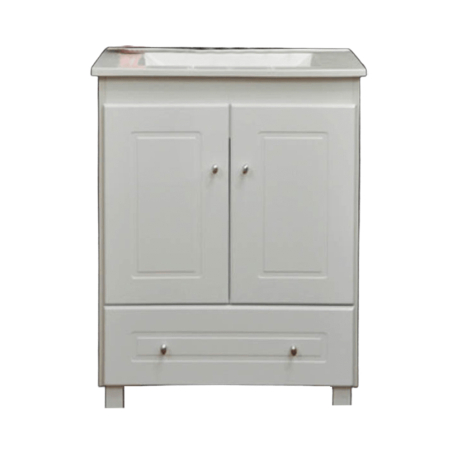 Vanitory Obra práctico JC 50cm 2 puertas 1 cajón blanco - Mesada Mármol sintético recta blanca - 3 orificios