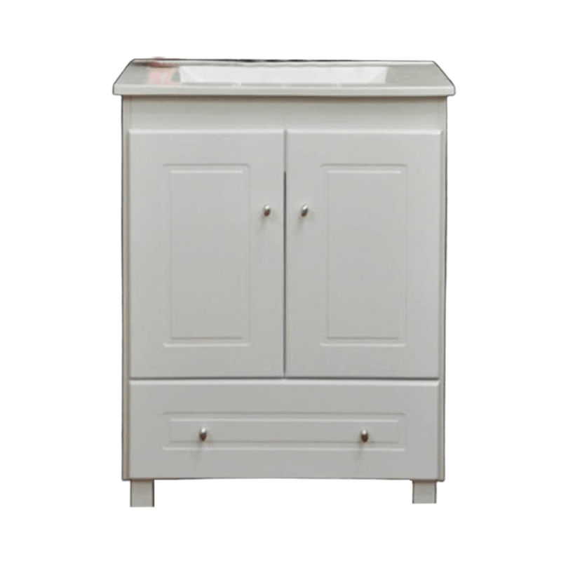 Vanitory Obra práctico JC 60cm 2 puertas 1 cajón blanco - Mesada Mármol sintético recta blanca - 3 orificios