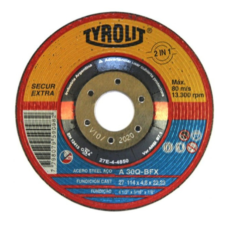 Disco de desbaste 114 x 7,00 x 22,23mm 2 en 1, Acero y Acero Inoxidable tyrolit