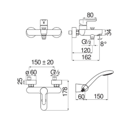 Grifería Nobili ABC Monocomando Ducha Exterior Con Duchador Manual - Cromo