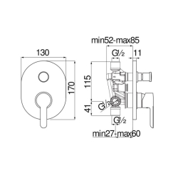 Grifería Nobili ABC monocomando ducha embutida con pico lavapies - Cromo