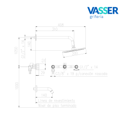 Grifería Vasser Senza bañera con transferencia negra