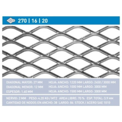 Metal desplegado 270x16x20 rollo 1,00mt x 10mts
